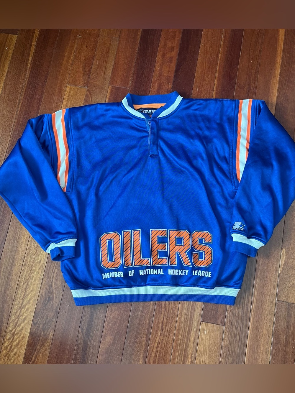 Vintage Starter Edmonton Oilers Pullover Satin Sweater Jacket XL Hockey 90s
